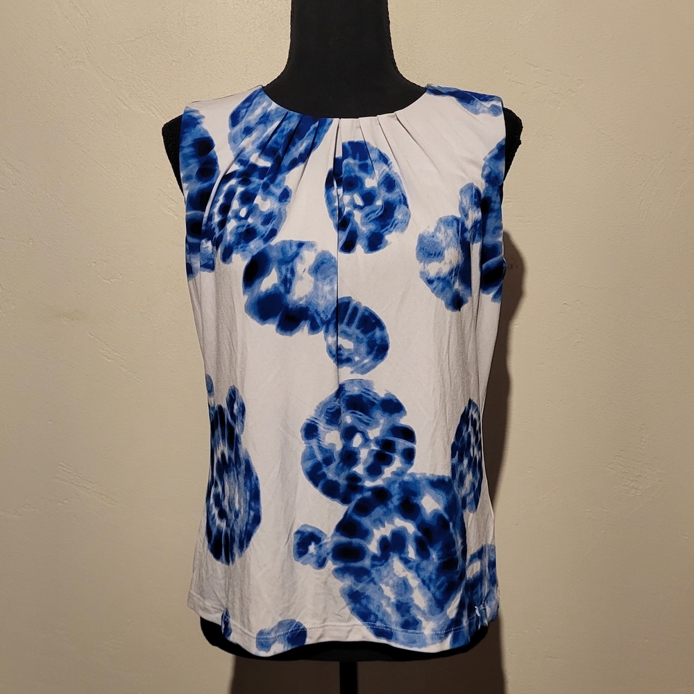 Calvin Klein Abstract Blue and White Blouse